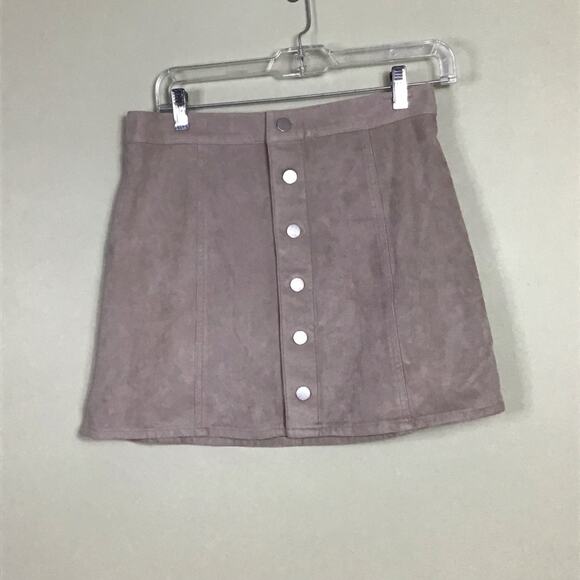 Express Y2K Women A line Skater button front faux suede Mini skirt Sz. 6 Brown - Picture 4 of 8